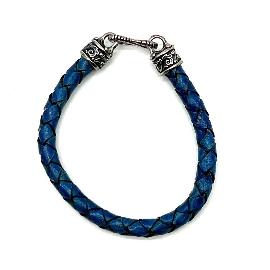 Rockertype braided leather bracelet with silver clasp newest