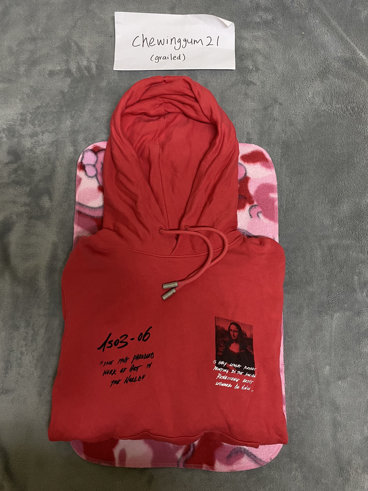 Print Hoodie Mona Lisa Red Hoodie Off-White Off White Monalisa