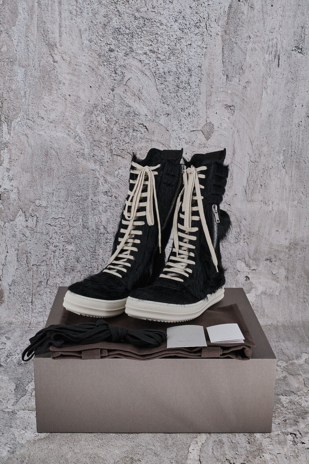 Rick Owens NWT BLACK PONY HAIR COW LEATHER CARGOBASKET SNEAKERS 42 |  hurricane08 | REVERSIBLE