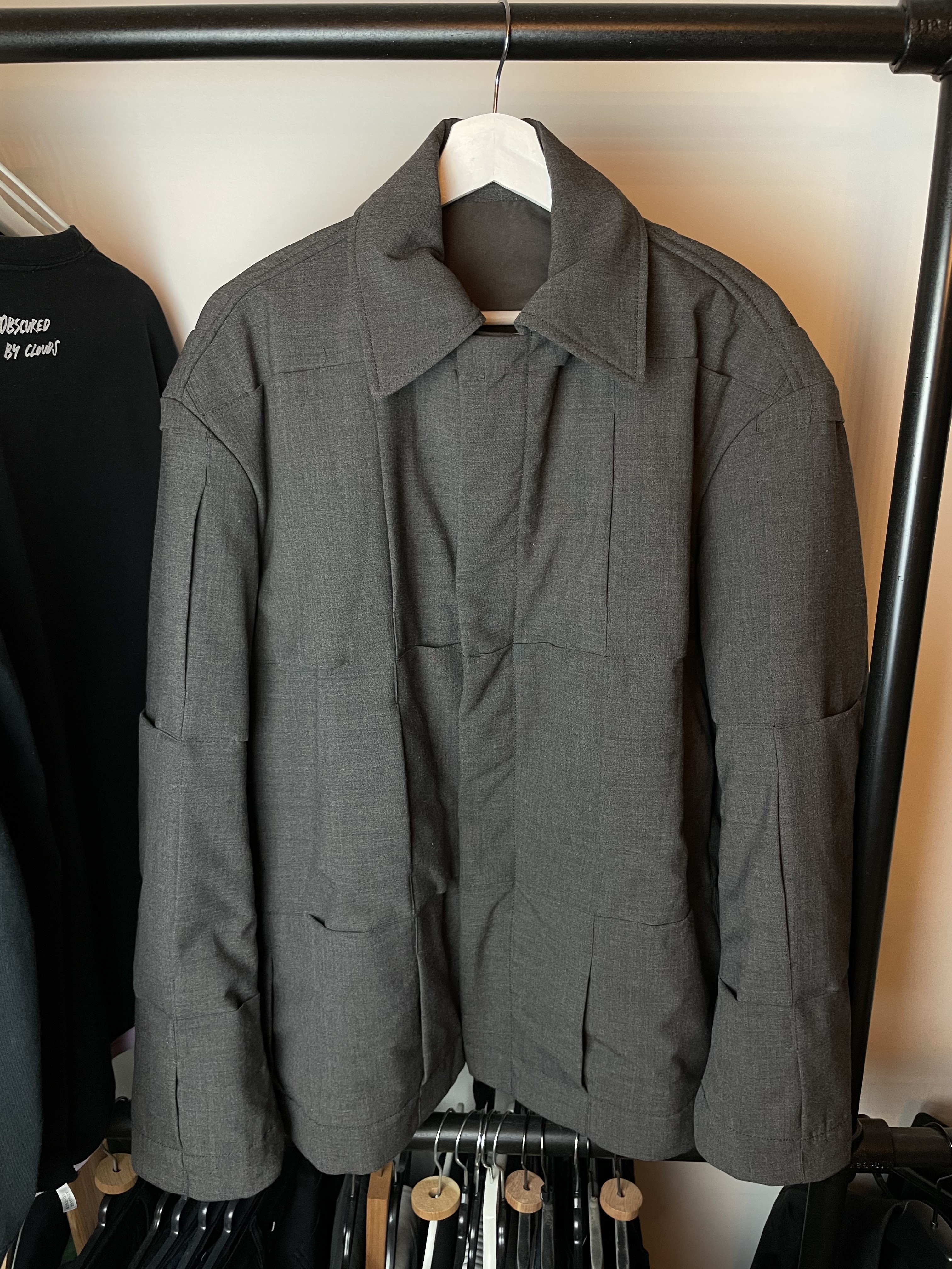 Other Designers Chinese Company - Cornerstone Homme by SUNYUN grey wool  paneled heavy jacket | keffiesheb | REVERSIBLE