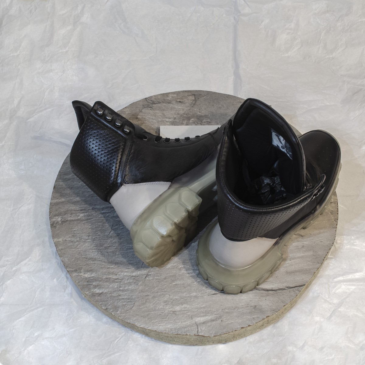 rick owens black clear sole tractor dunk boots