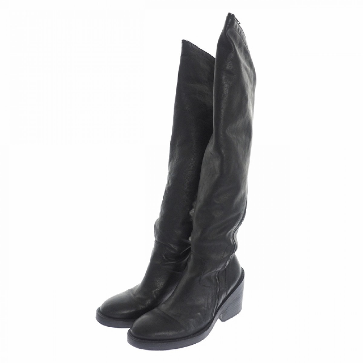 Ann Demeulemeester 42 SPIRAL ZIP THIGH HIGH HEELED BOOTS