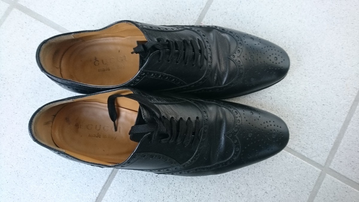 Gucci Mens Leather Oxford Dress Shoes Wingtip Brogue Black US 8 EU 41 Vintage SOLD?) Gucci Wingtip Oxford Brogues Dress Shoes. A refined  main image 2