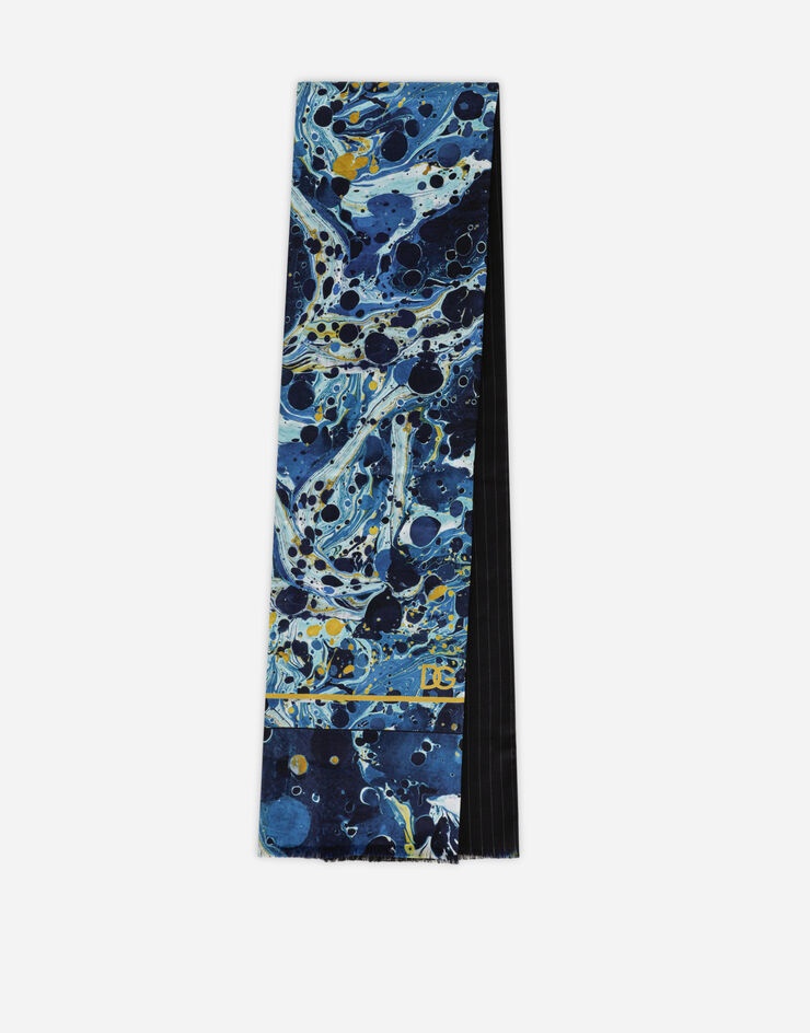 Silk scarf with blue marbled print - 1