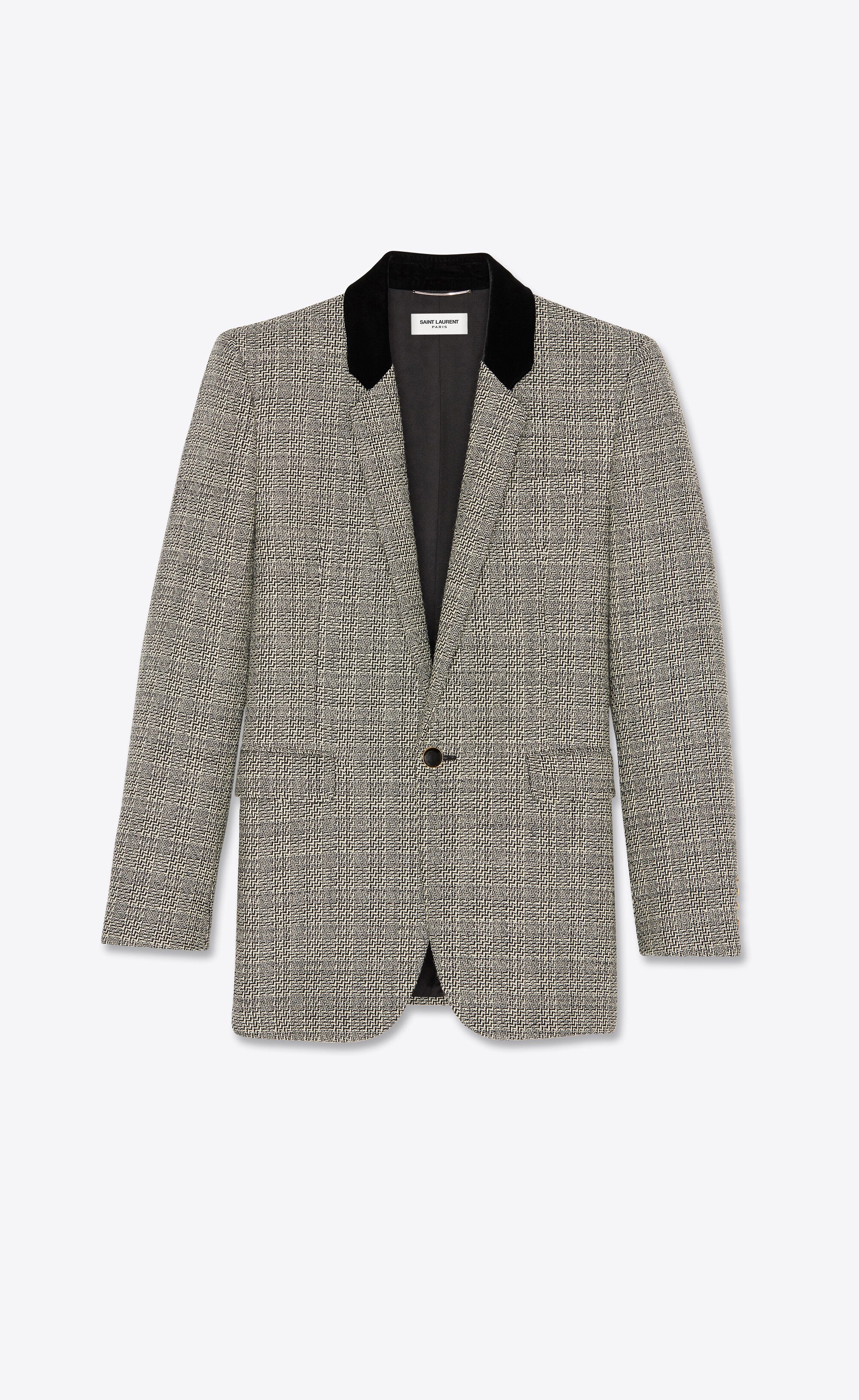 square-cut long jacket in deconstructed prince of wales wool check - 1