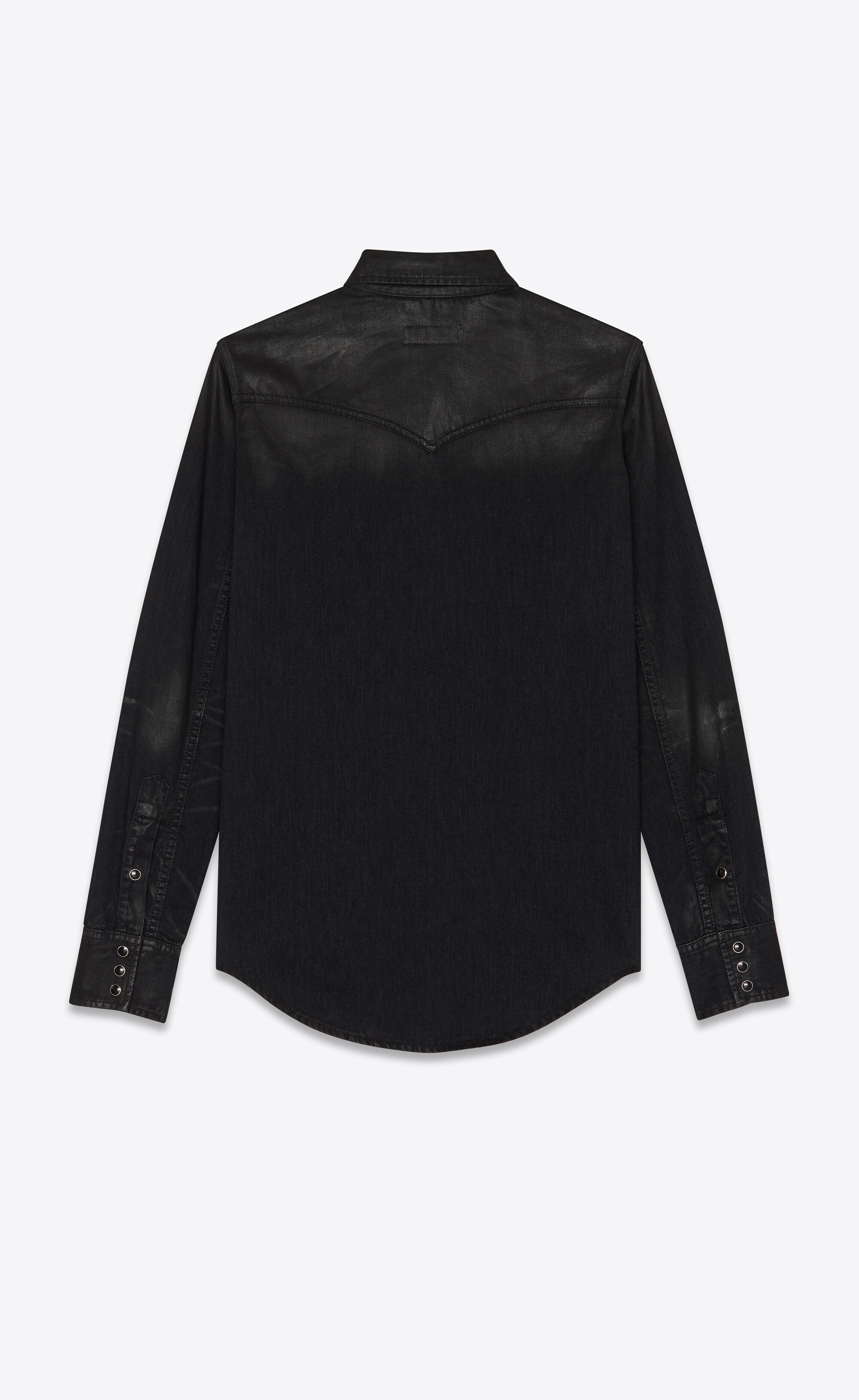 classic western shirt in lightly coated black denim - 3