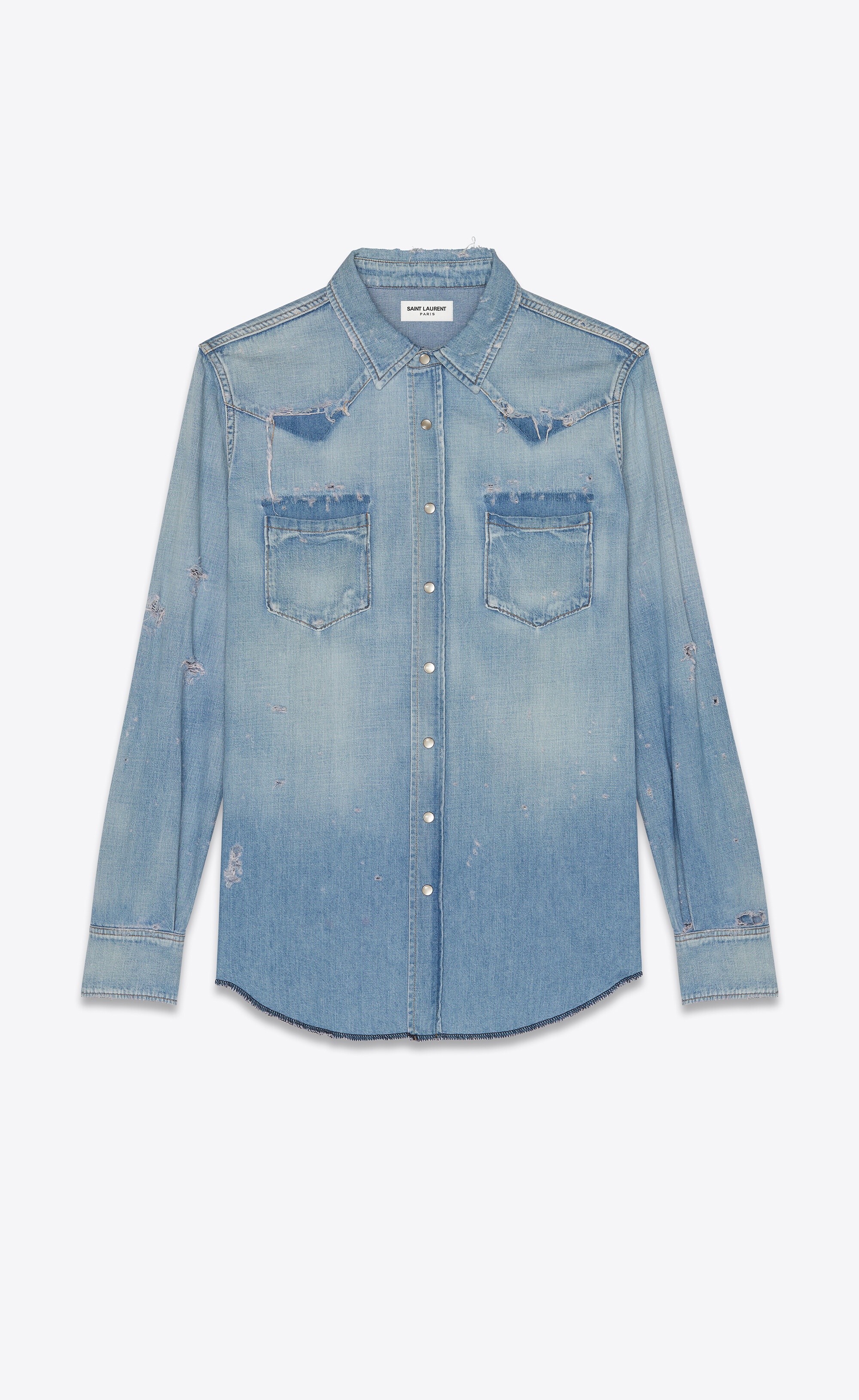destroyed western shirt in dusty pink blue denim - 1