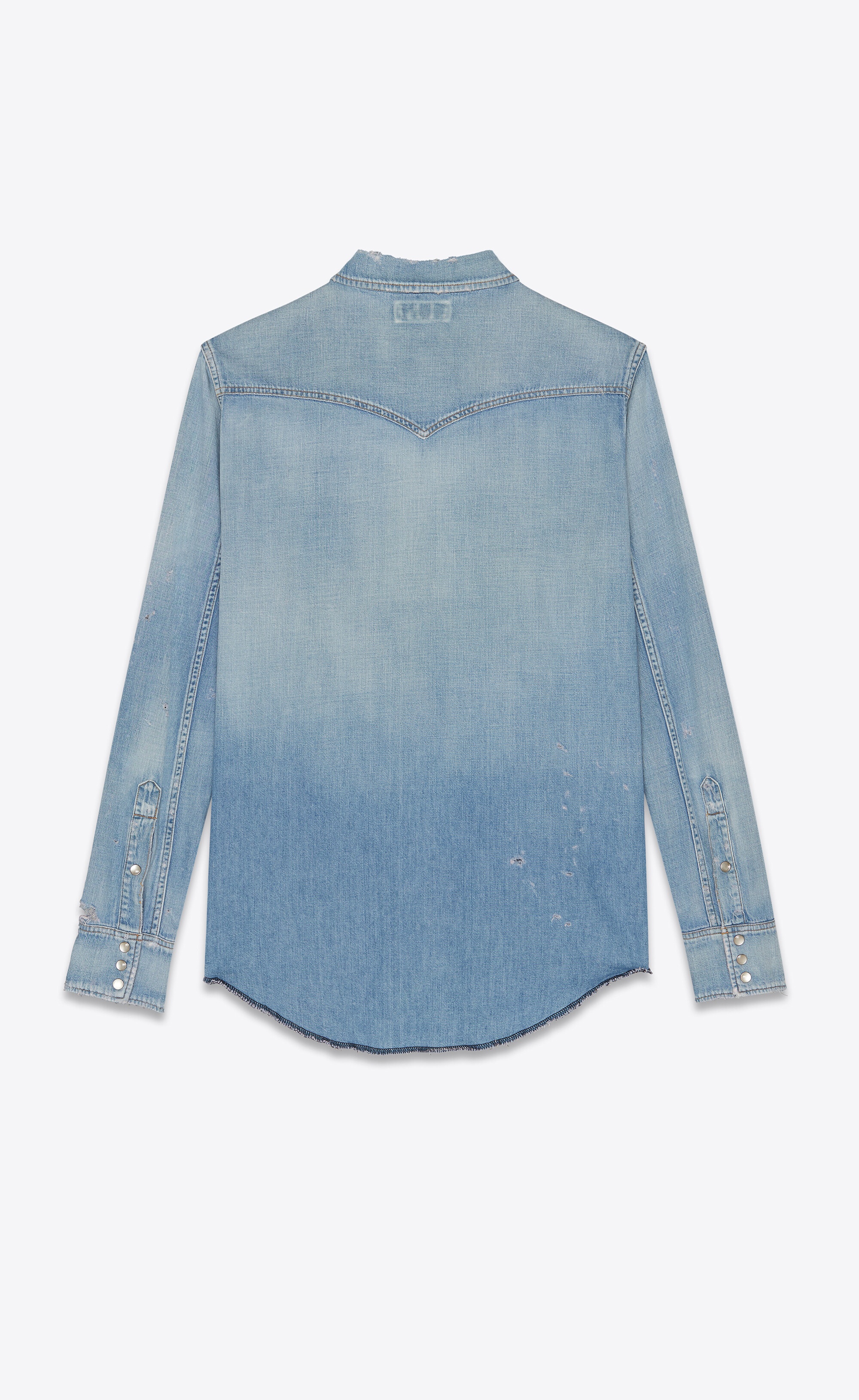 destroyed western shirt in dusty pink blue denim - 3