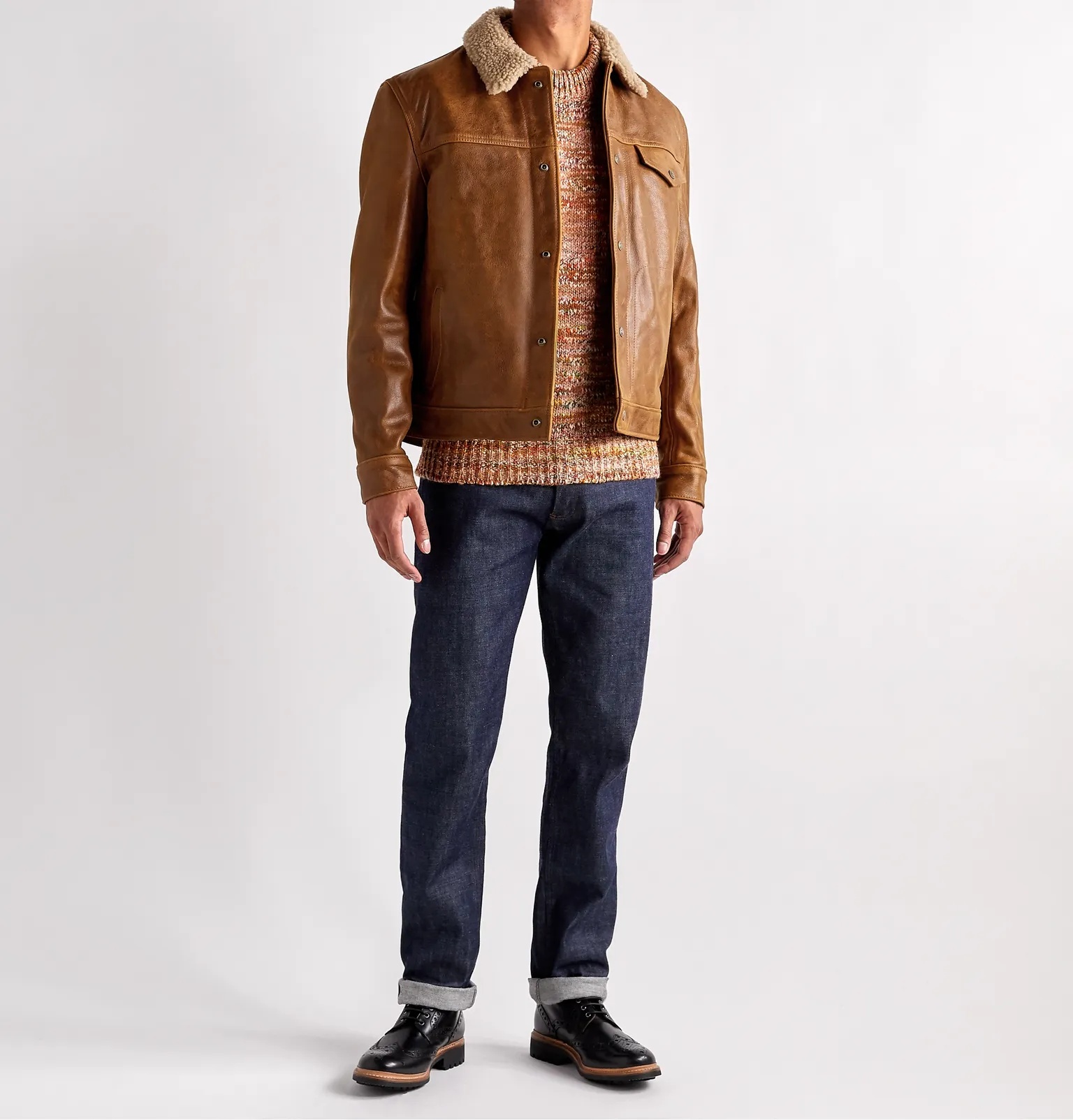 Shearling-Trimmed Leather Trucker Jacket - 3