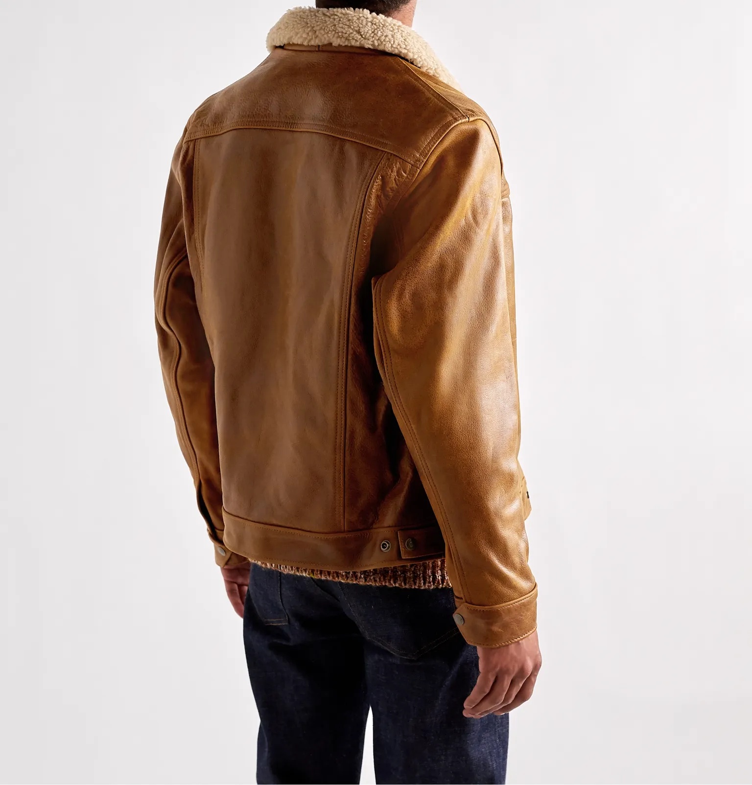 Shearling-Trimmed Leather Trucker Jacket - 7