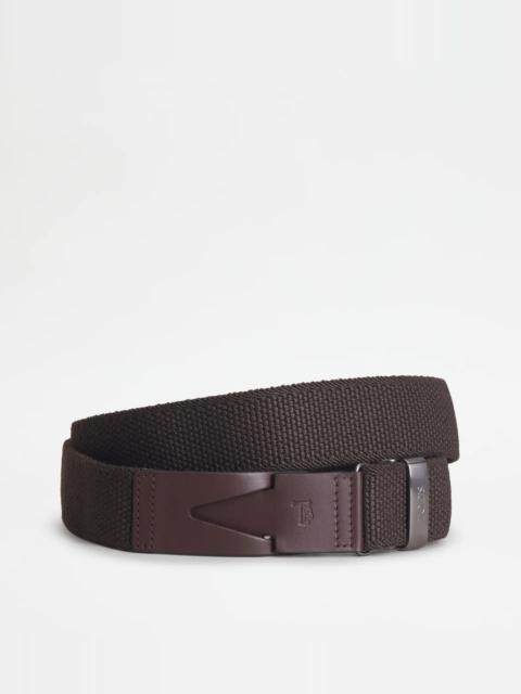 Tod's BELT IN CANVAS AND LEATHER - BROWN
