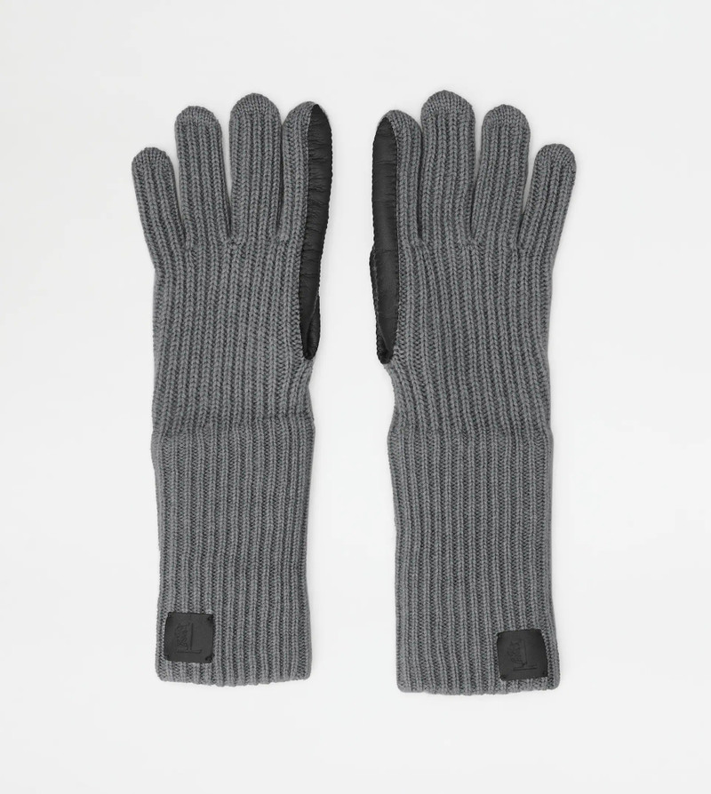 GLOVES IN CASHMERE AND LEATHER - GREY, BLACK 1