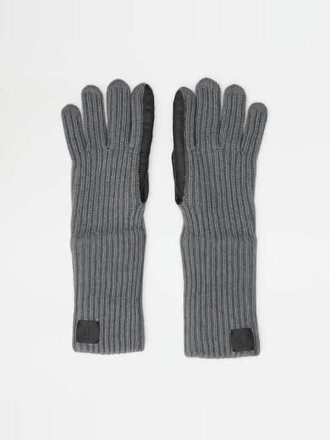 Tod's GLOVES IN CASHMERE AND LEATHER - GREY, BLACK
