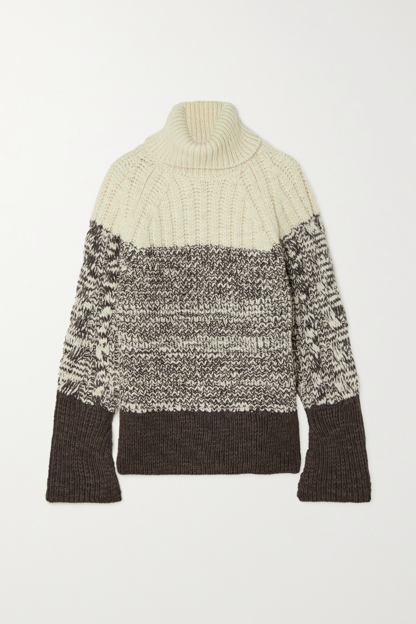 Striped cable-knit wool turtleneck sweater - 1