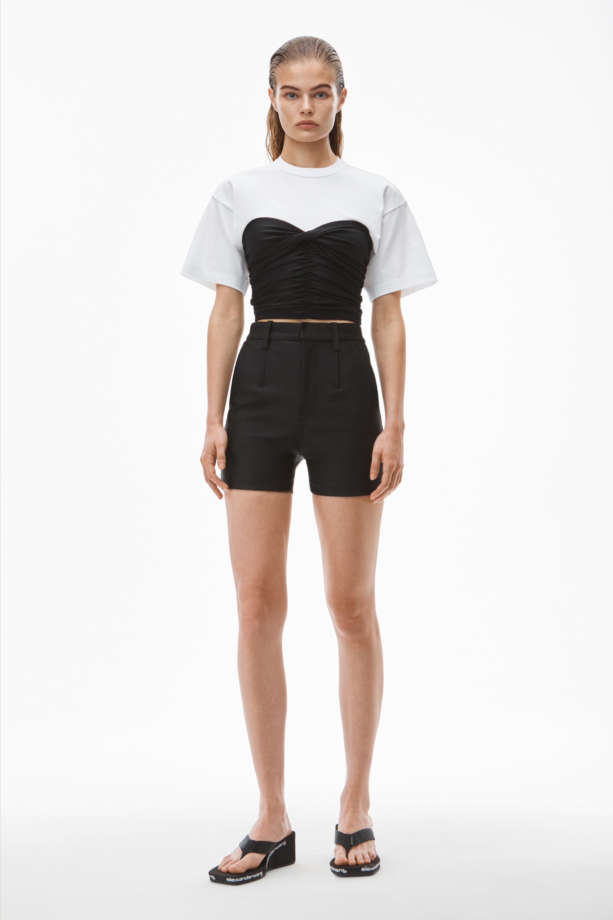HYBRID TOP IN FITTED RUCHED SPANDEX - 4