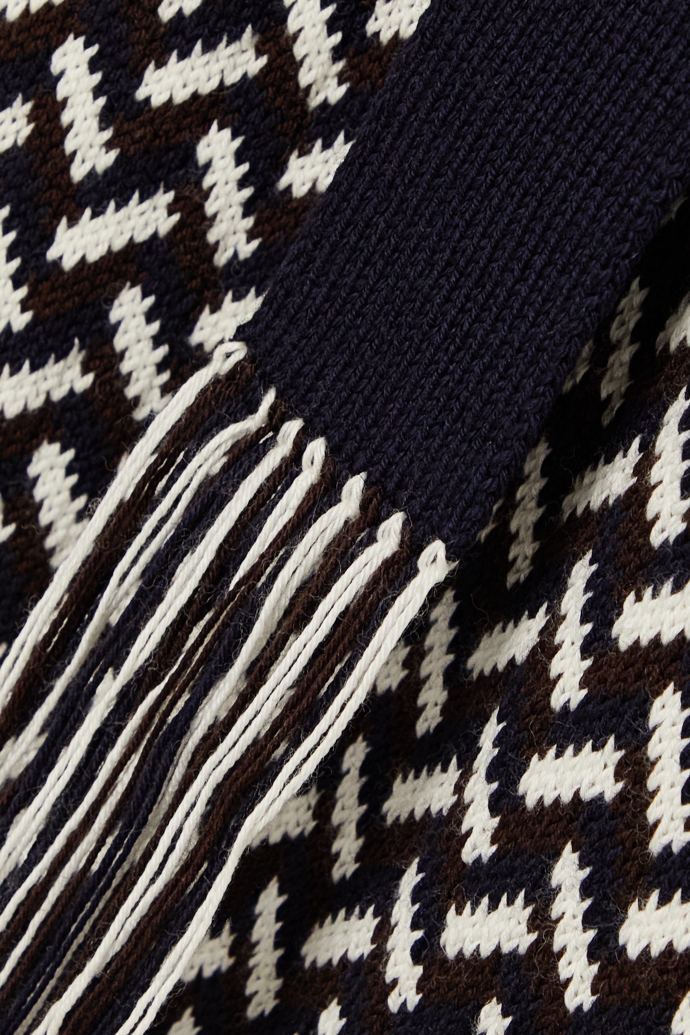 Fringed tie-neck intarsia wool sweater - 9