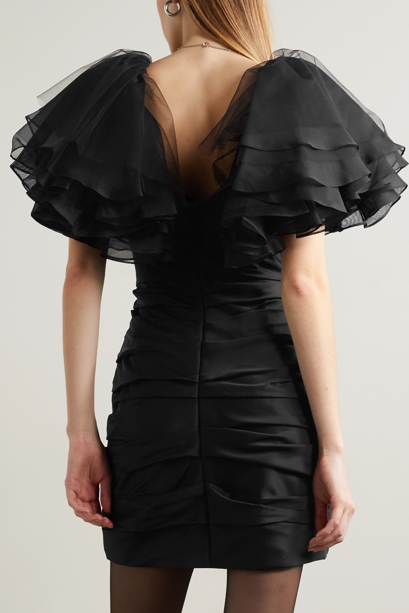 Carmen tulle and silk organza-trimmed satin-crepe mini dress - 5