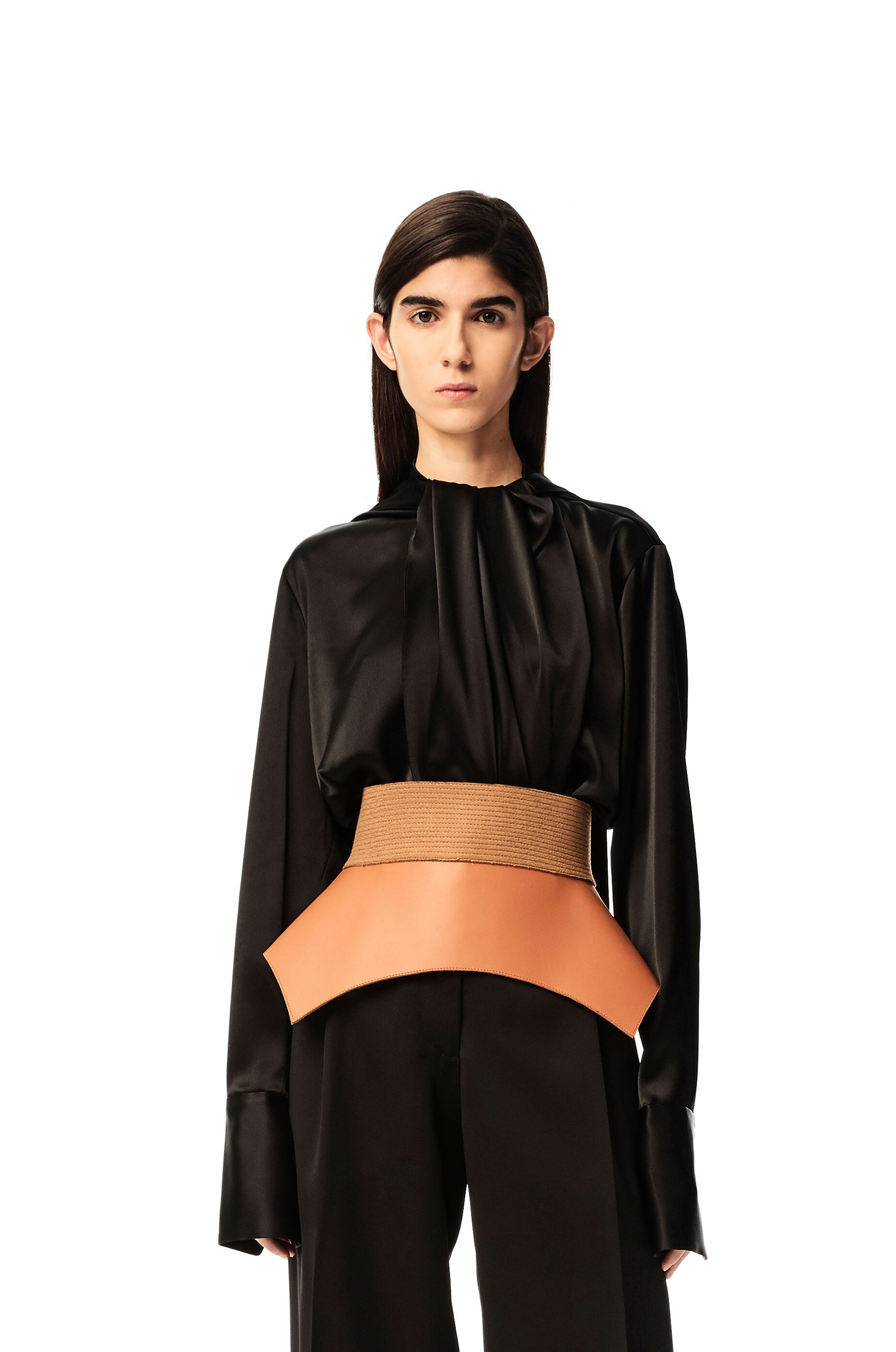Bonded obi belt in nappa and wool - 1