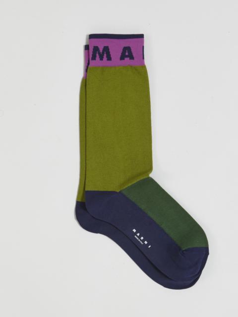 Marni TONE ON TONE GREEN AND BLUEBLACK COTTON NYLON SOCK