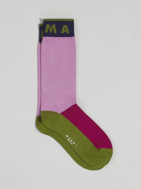 Marni PINK FUCHSIA AND GREEN COTTON AND NYLON SOCK