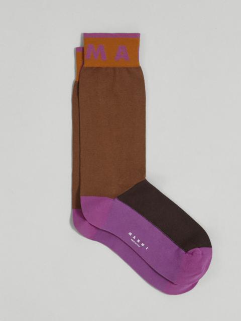 Marni BROWN BLUEBLACK AND PINK COTTON AND NYLON SOCK