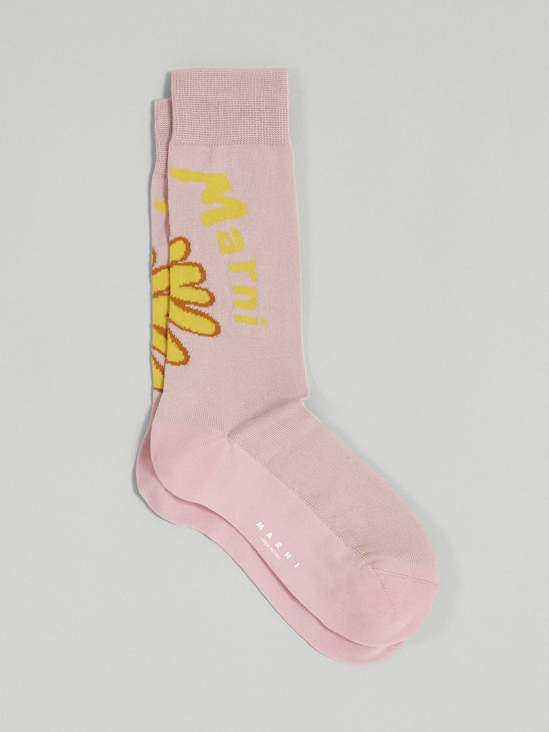 PINK 70’S FLOWER JACQUARD COTTON AND NYLON SOCK - 1