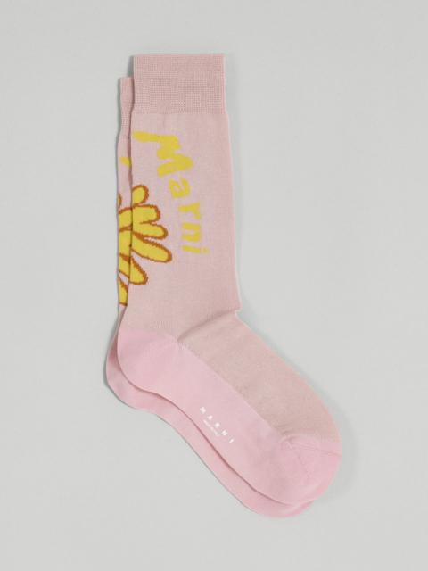 Marni PINK 70’S FLOWER JACQUARD COTTON AND NYLON SOCK