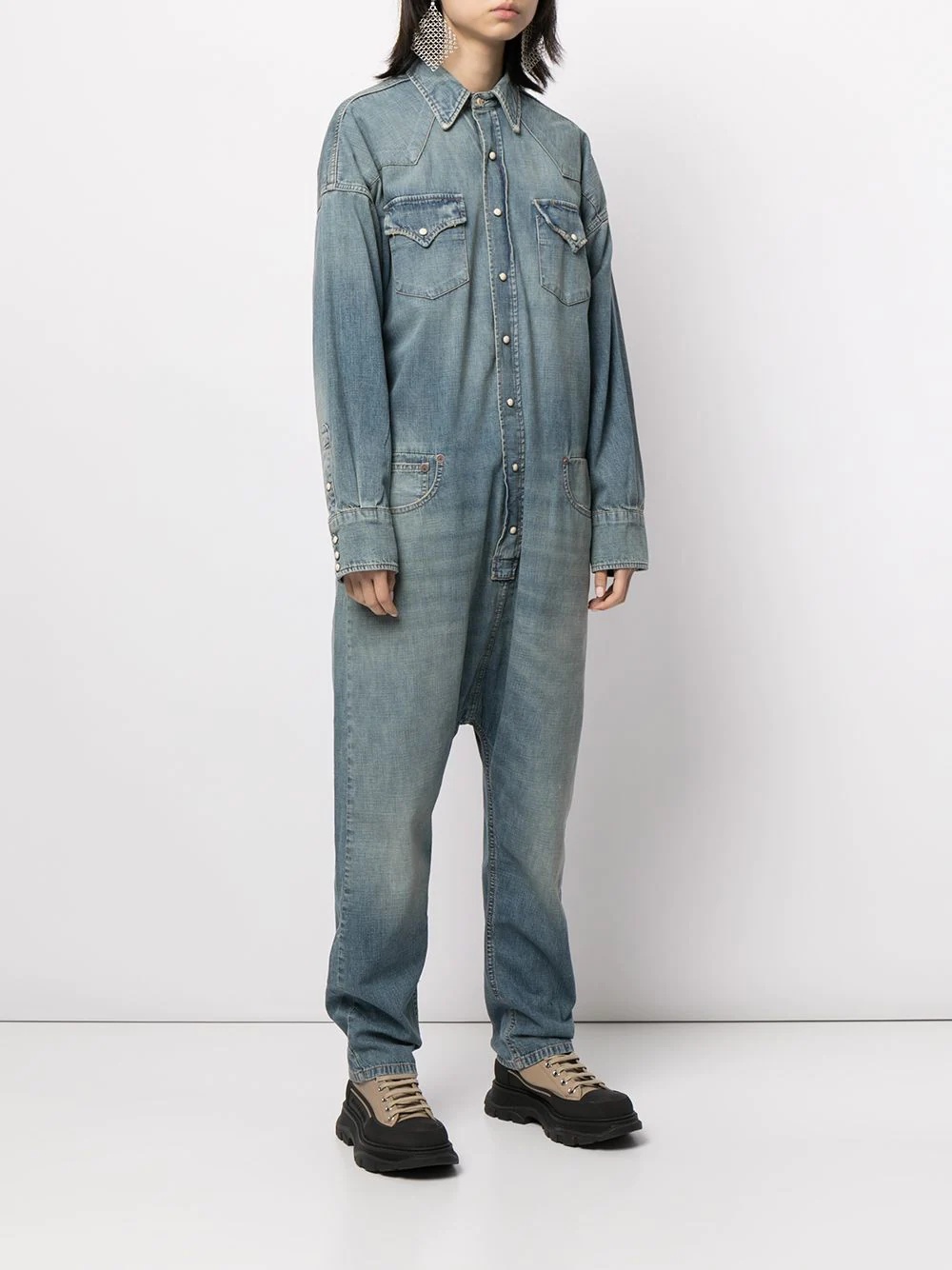 stonewashed denim jumpsuit - 5