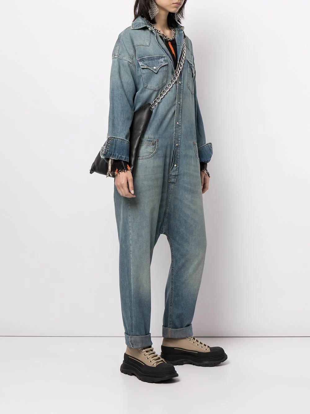 stonewashed denim jumpsuit - 3