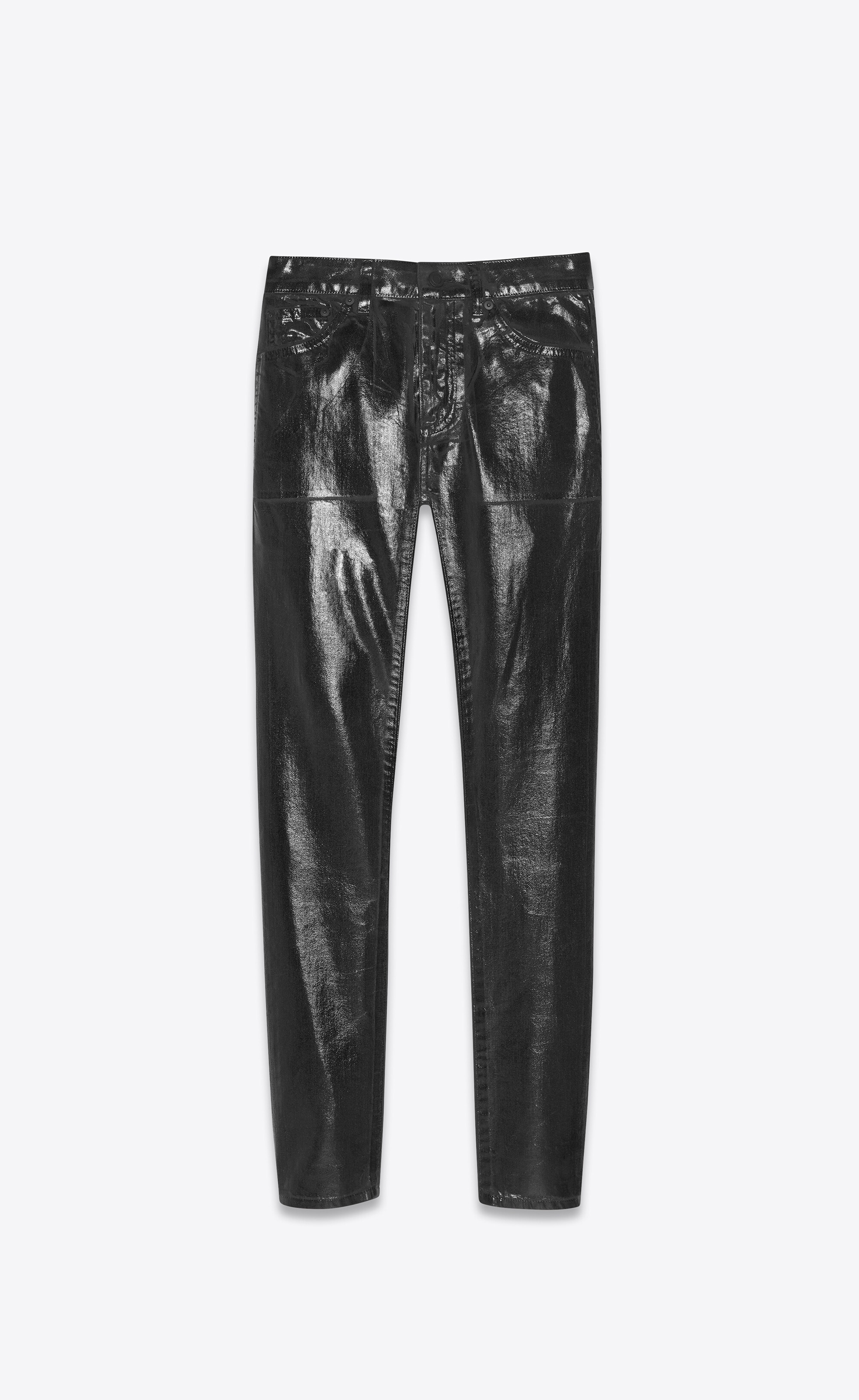 skinny jeans in shiny black vinyl denim - 1