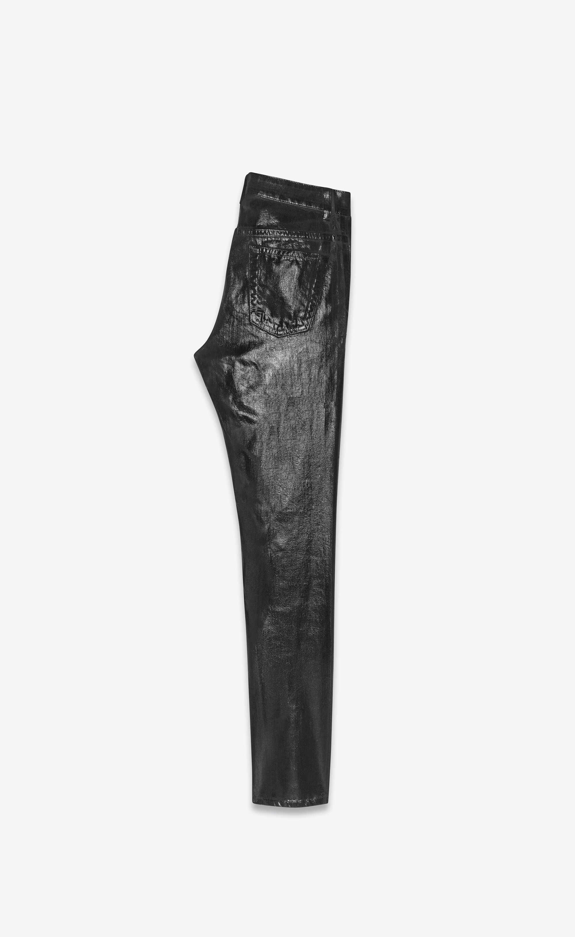 skinny jeans in shiny black vinyl denim - 5