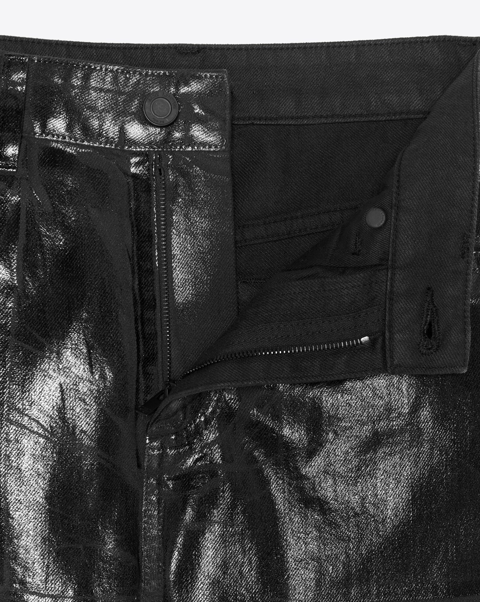 skinny jeans in shiny black vinyl denim - 7