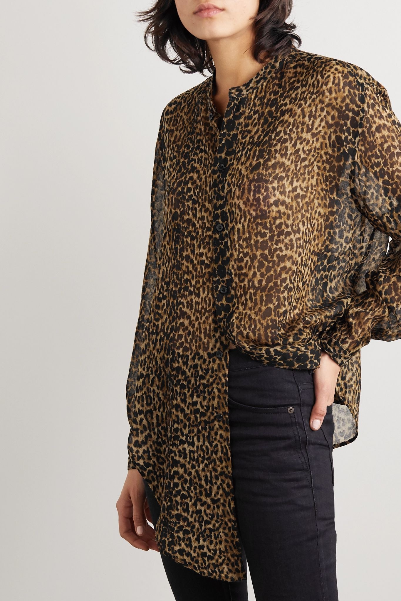 Leopard-print wool-gauze shirt - 5