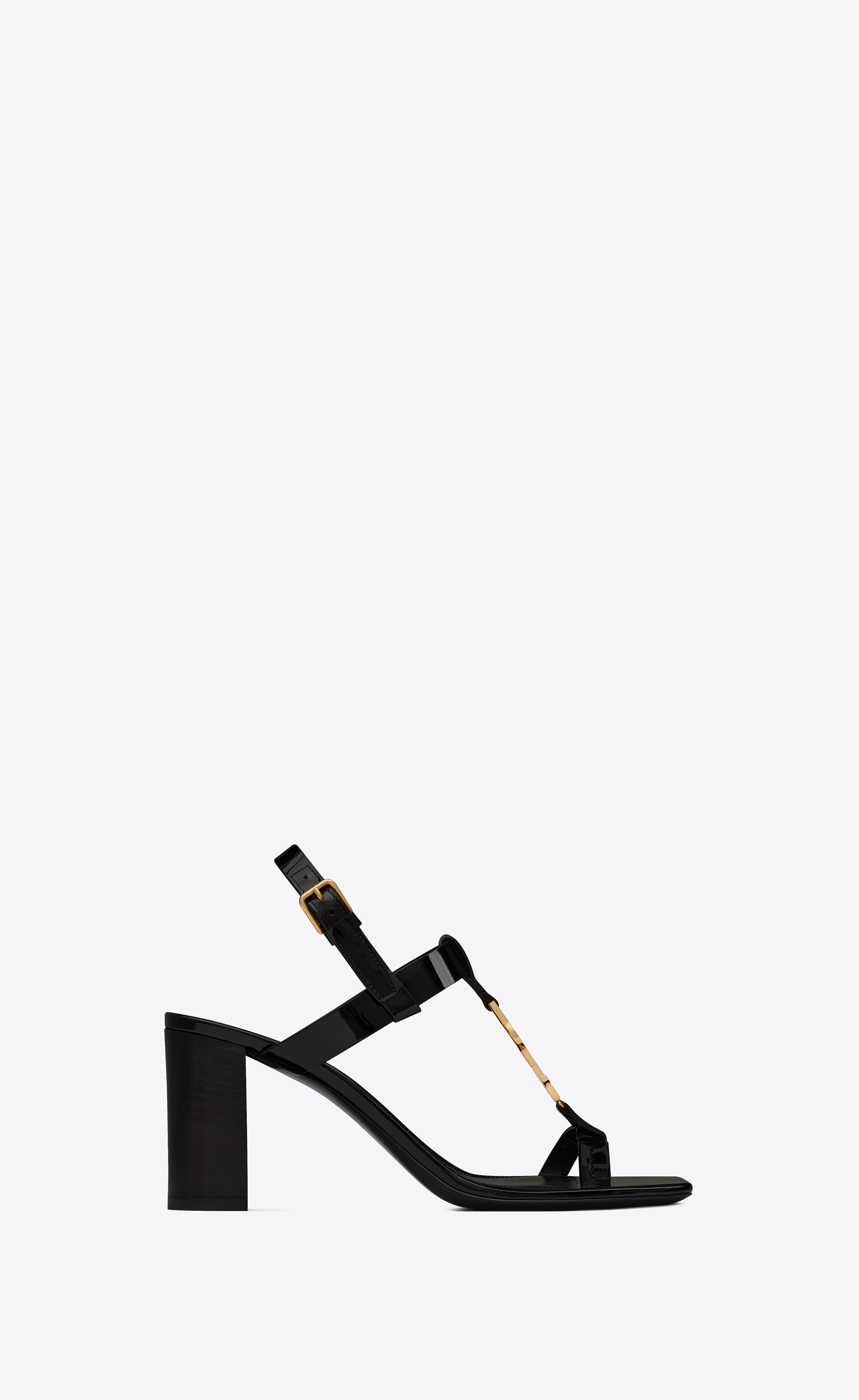 cassandra heeled sandals in patent leather with gold-tone monogram - 2