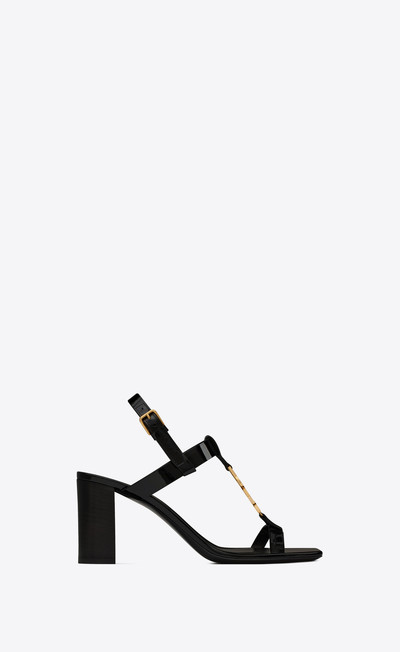 SAINT LAURENT cassandra heeled sandals in patent leather with gold-tone monogram outlook