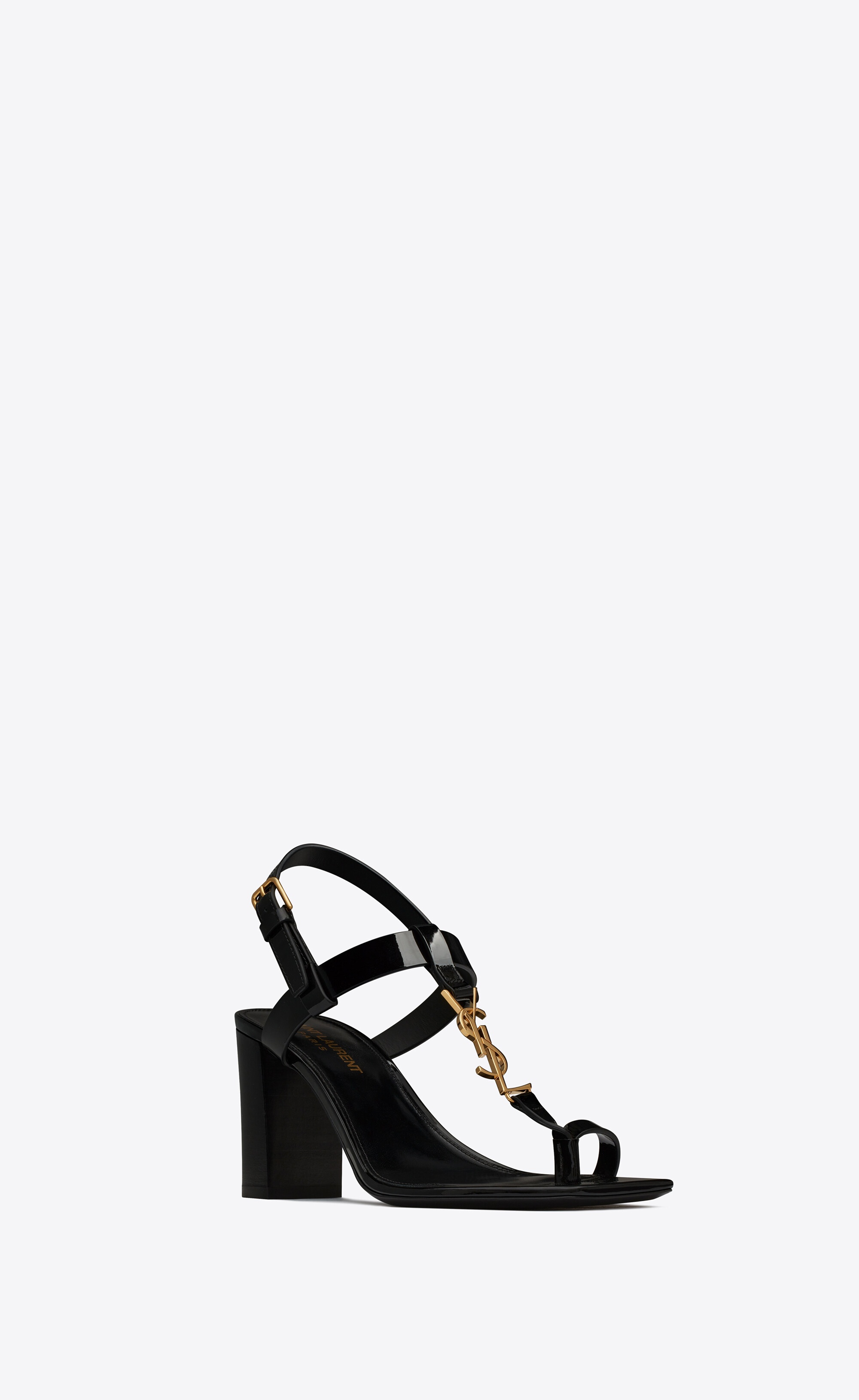 cassandra heeled sandals in patent leather with gold-tone monogram - 3