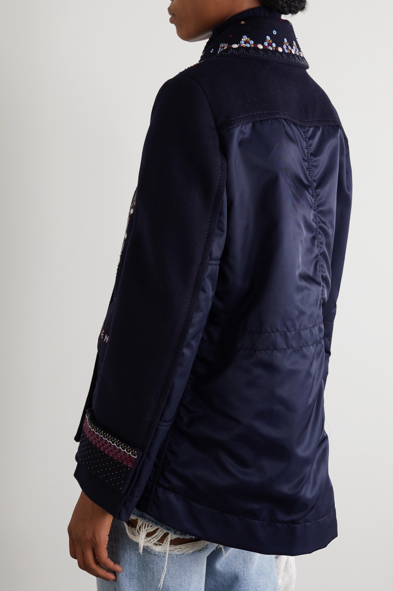Embellished double-breasted wool and cashmere-blend and shell jacket - 7