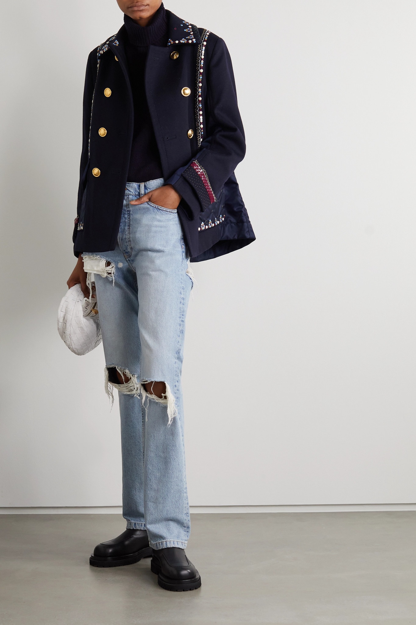 Embellished double-breasted wool and cashmere-blend and shell jacket - 3