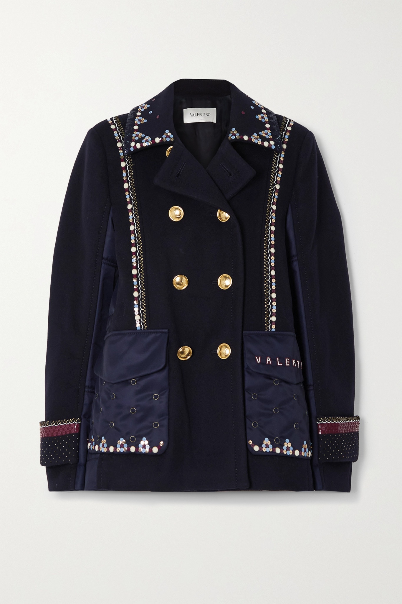 Embellished double-breasted wool and cashmere-blend and shell jacket - 1