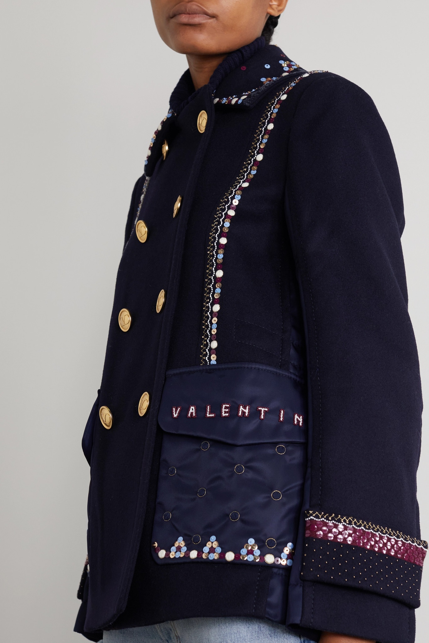 Embellished double-breasted wool and cashmere-blend and shell jacket - 5