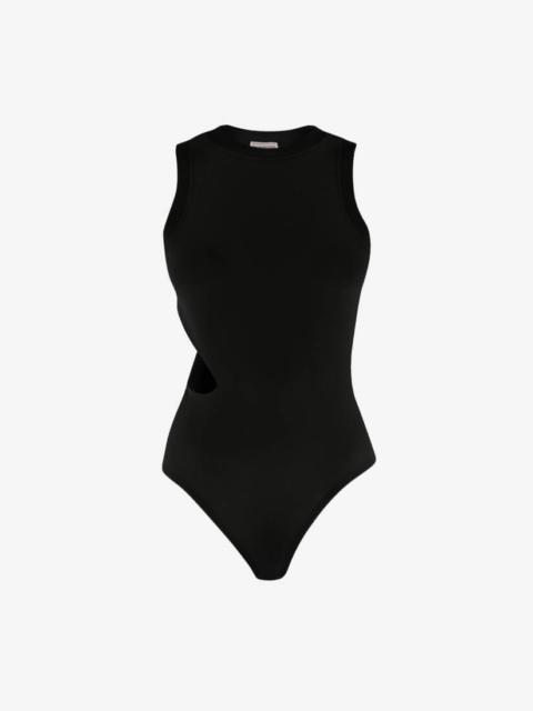 Women's Slashed Ribbed Bodysuit in Black