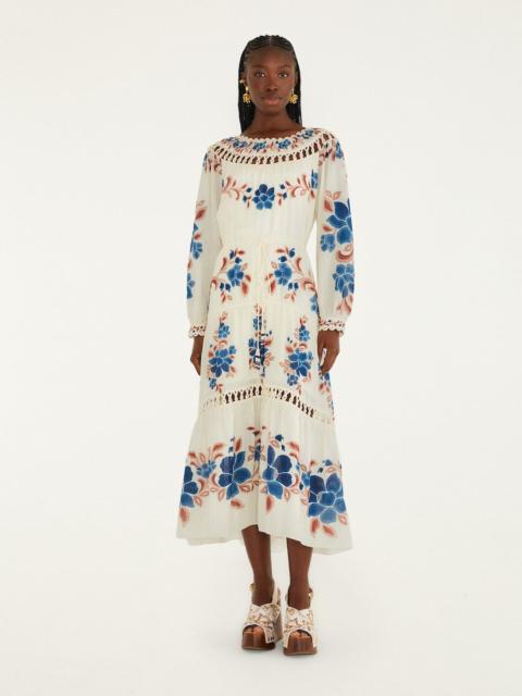 FARM RIO Sand Renata Floral Drawstring Cut-Out Maxi Dress