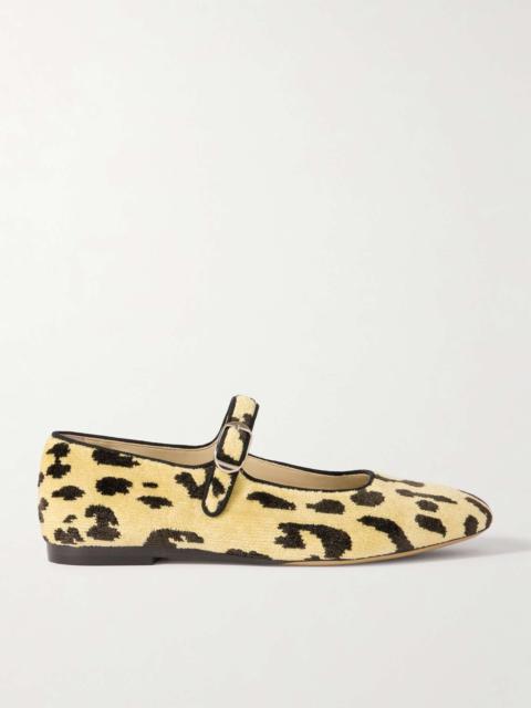 LE MONDE BÉRYL Stella leopard-print ribbed velvet Mary Jane ballet flats Leopard print