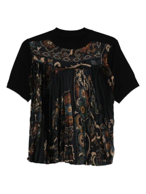 sacai pleated floral print top
