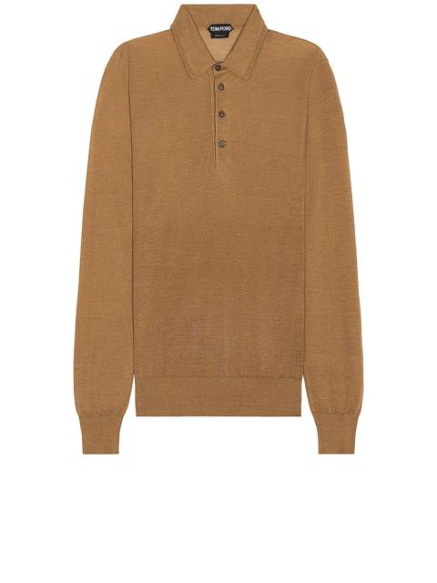 Piquet Long Sleeve Polo In Camel