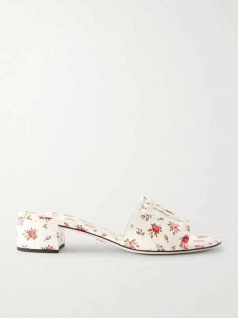 Dolce & Gabbana Bianca Cutout Floral-print Leather Mules