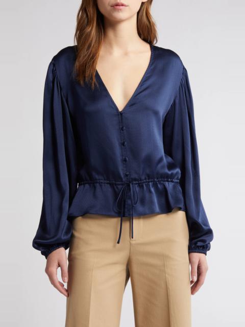 Tie Waist Ruffle Hem Silk Top