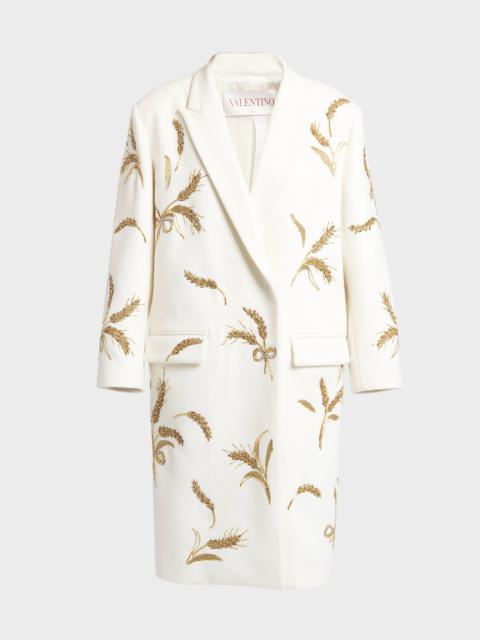 Valentino Ears of Wheat Embroidered Compact Cashmere Coat