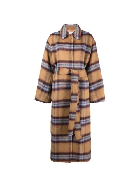 plaid-check print belted coat
