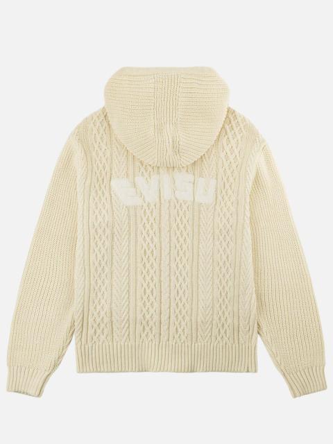 EVISU Evisu Logo Cable Knit Zip Hoodie Cardigan